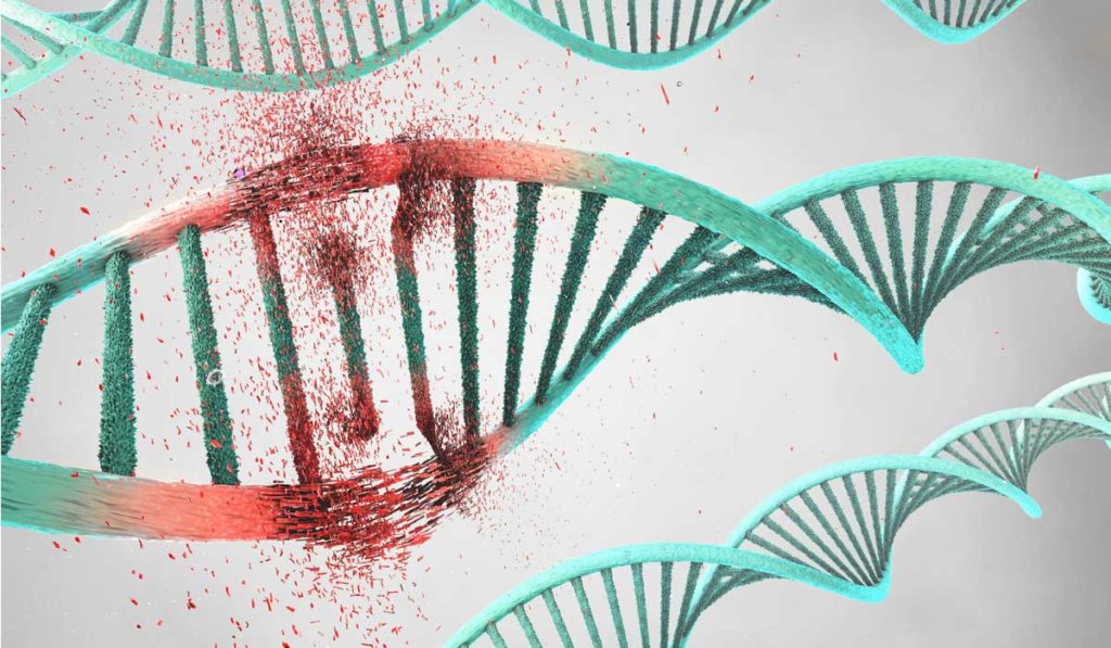 Animated graphic of DNA damage.