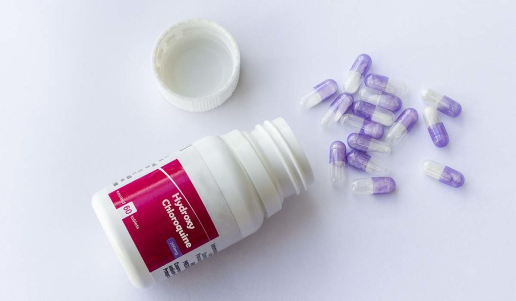 Bottle of Hydroxychloroquine pills as clinical testing for COVID-19.