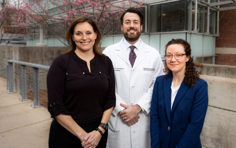 From left, Paula Donahue, PT, DPT, MBA, Aaron Aday, MD, MSc, and Rachelle Crescenzi, PhD, are part of a multidisciplinary effort at VUMC to improve the diagnosis and treatment of lipedema.