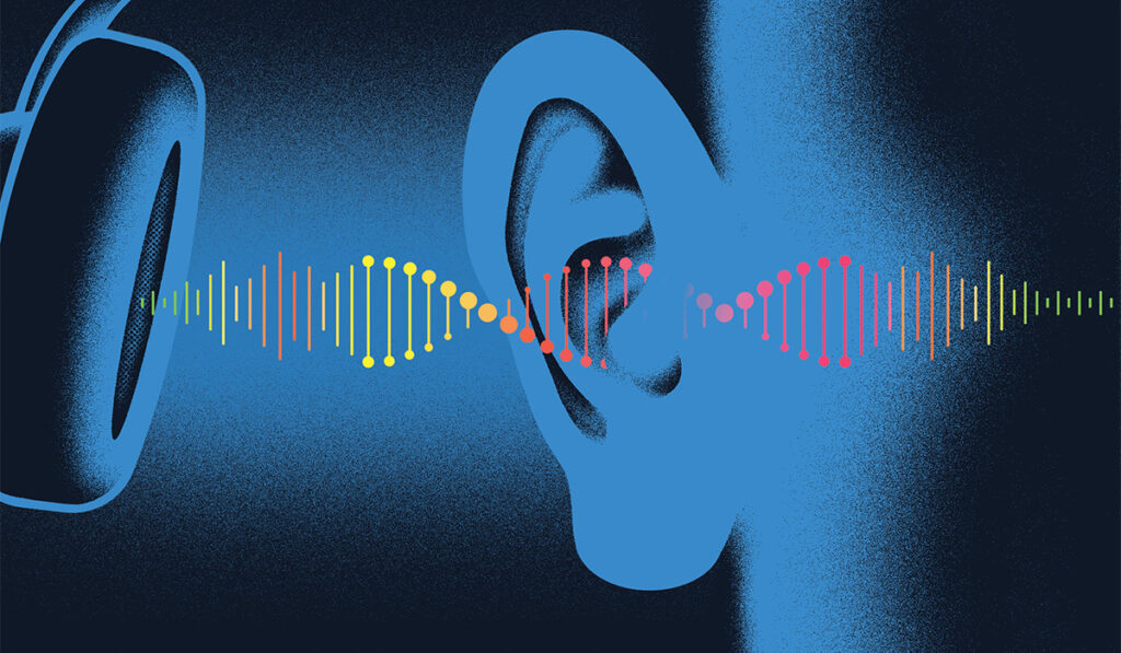 Illustration of music soundwaves and genes