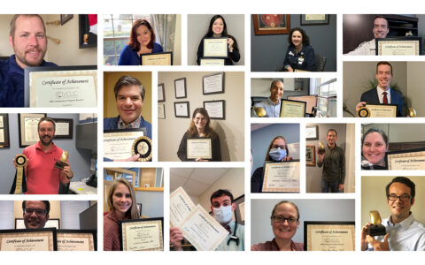 Group collage of photos of individuals holding certificates