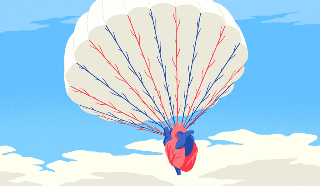 Illustration of a heart being lifted up by a parachute