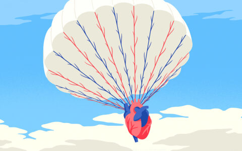 Illustration of a heart being lifted up by a parachute