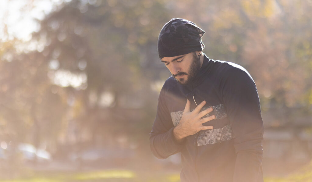 Man tired after jogging outside