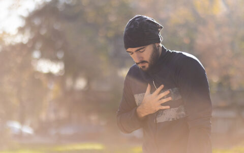 Man tired after jogging outside